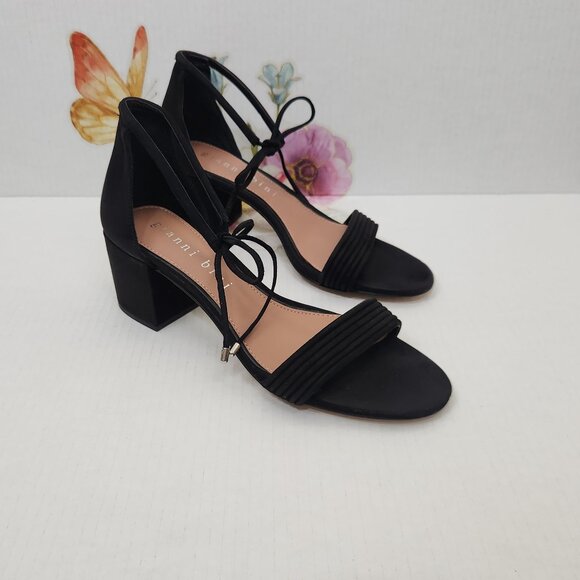 Gianni Bini Size 10 Ankle Tie Block Heel Black Suede Rhiaann Women's Sandals - Picture 6 of 12